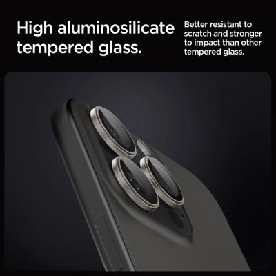 7. Osłona aparatu Spigen Optik.tR EZ Fit Camera Protector na iPhone 14 Pro / Pro Max / 15 Pro / Pro Max - tytan naturalny 2 szt.