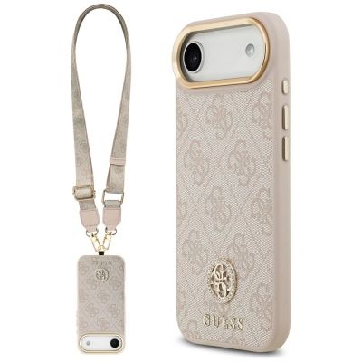 Etui Guess 4G Strass Logo & Big Strap Metal Buttons MagSafe na iPhone Air - różowe