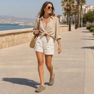 10. Skórzane klapki na koturnie taupe Filippo DK7567