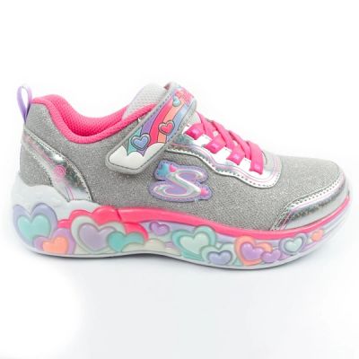11. Skechers S Lights LED buty sportowe dziecięce dla dziewczynki na rzep szare
