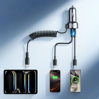 7. Ładowarka samochodowa 3w1 Joyroom JR-CL07 72W z kablem USB-C 1.6m – czarna