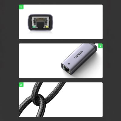 6. Ugreen zewnętrzna karta sieciowa USB Typ C - RJ45 1Gbps (1000Mbps) szary (40322 CM483)