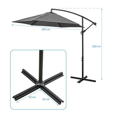 22. PARASOL OGRODOWY 300CM SKŁADANY NA WYSIĘGNIKU SZARY ANTRACYT