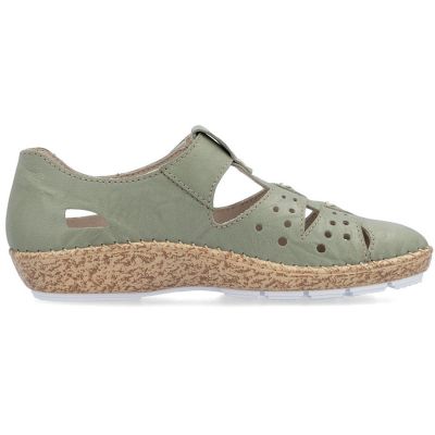 14. Półbuty damskie na rzep komfortowe ażurowe zielone Rieker 44852-52