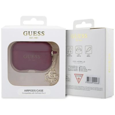 5. Etui Guess Liquid Silicone Glitter Triangle Charm na AirPods Pro 2 - purpurowe