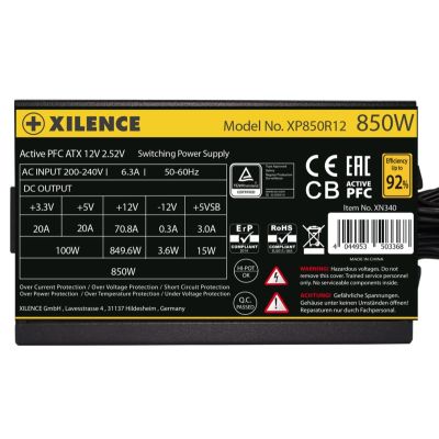 4. Xilence Performance A+ XN340 | XP850R12 moduł zasilaczy 850 W 20+4 pin ATX ATX Czarny