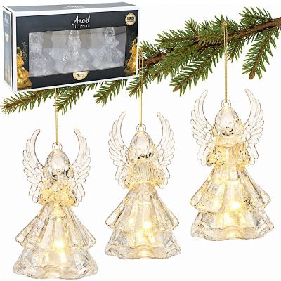 ANIOŁ DEKORACYJNY AKRYL 9CM LED 3SZT