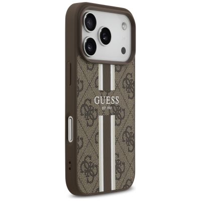 4. Etui Guess 4G Printed Stripes MagSafe na iPhone 17 Pro - brązowe
