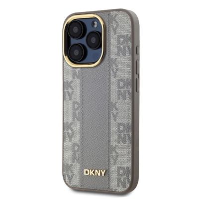 3. Etui DKNY Leather Checkered Mono Pattern MagSafe na iPhone 15 Pro Max - beżowe