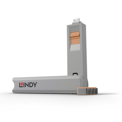 2. Lindy 40428 bloker portów Klucz blokady portu USB Type-C Szary, Pomarańczowy 4 szt.