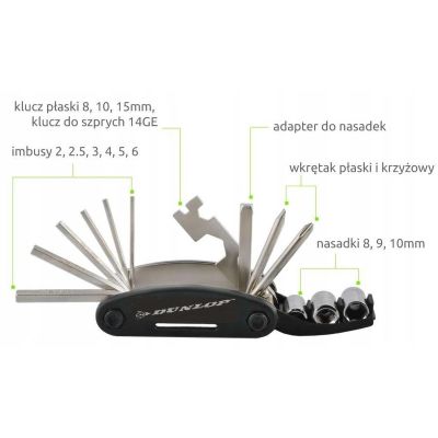 15. ZESTAW NARZĘDZI ROWEROWYCH 15 FUNKCJI W ETUI DUNLOP