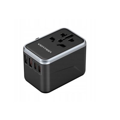 4. Uniwersalny adapter podróżny z ładowarką Vention 65W GaN 2x USB-A 2x USB-C czarny
