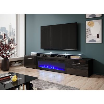 3. Szafka RTV ROVA z kominkiem elektrycznym 190x37x48 czarny/czarny połysk