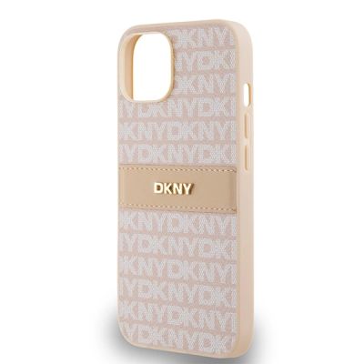 6. Etui DKNY Leather Mono Stripe & Metal Logo na iPhone 15 / 14 / 13 - różowe