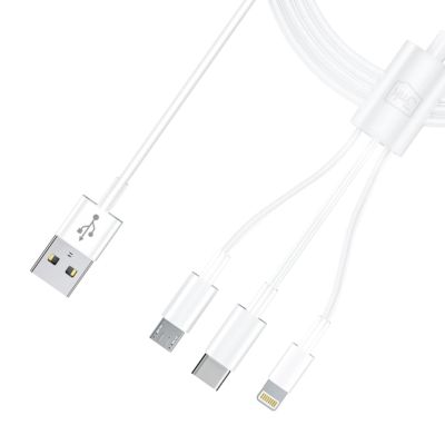 2. Kabel 3mk Cable 3w1 USB-A - micro USB / Lightning / USB-C 1,2m 20V/2.4A 15W - biały
