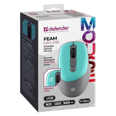 5. DEFENDER MYSZ BEZPRZEWODOWA FEAM MM-296 RF SILENT CLICK MIETOWA 52294