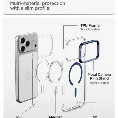 8. Etui Spigen Ultra Hybrid Optik S MagSafe na iPhone 18 Pro / 17 Pro - przezroczysto-granatowe