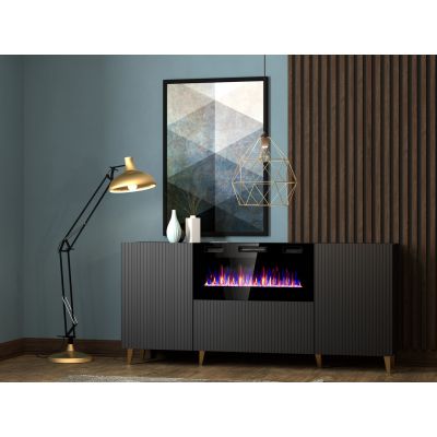 3. Komoda PAFOS z kominkiem elektrycznym 180x42x82 czarny mat