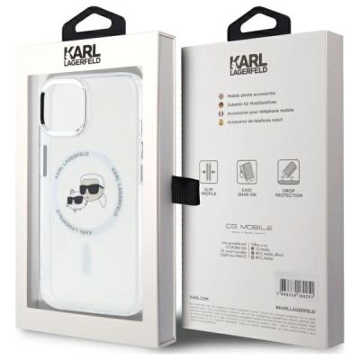 8. Etui Karl Lagerfeld IML Metal Karl&Choupette Head MagSafe na iPhone 14 - białe