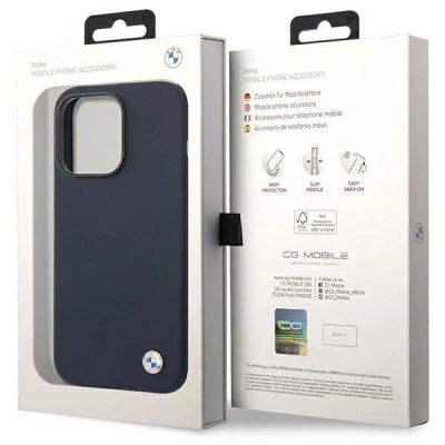 8. Etui BMW Silicone Metal Logo MagSafe na iPhone 14 Pro Max - granatowe