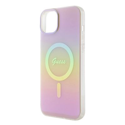 6. Etui Guess IML Iridescent MagSafe do iPhone 15 Plus - różowe