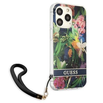 4. Etui Guess Flower Strap na iPhone 13 Pro / iPhone 13 - niebieskie