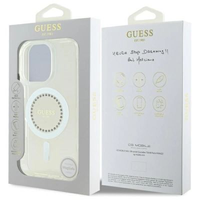 8. Etui Guess IML Rhinestones MagSafe na iPhone 16 Pro - białe