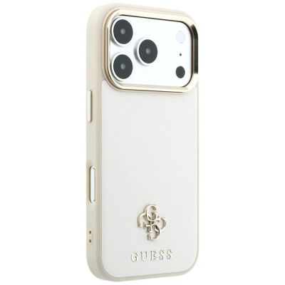 4. Etui Guess Saffiano Small 4G & Classic Logo MagSafe na iPhone 17 Pro Max / 18 Pro Max - beżowe