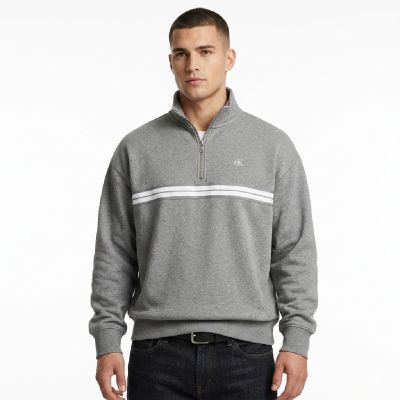 Bluza dresowa Calvin Klein Zip Fleece Hoodie Logo Tape Grey Heather - LZ04RE285G-P7E