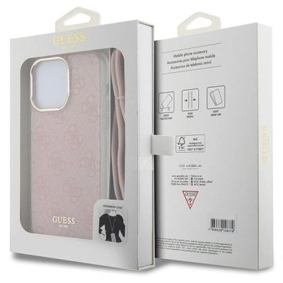 7. Etui Guess Crossbody Cord 4G Print na iPhone 15 Pro - różowe