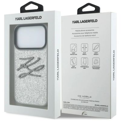 8. Etui Karl Lagerfeld IML Glitter KL Diamond Logo na iPhone 17 Pro - srebrne