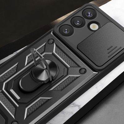 7. Etui pancerne Hybrid Armor Camshield z osłoną aparatu i metalowym ringiem do Samsung Galaxy S25 - czarne