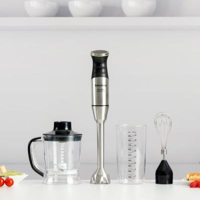 2. Blender ręczny z akcesoriami Taurus 1500W (choper, trzepaczka,stalowa końcówka, miarka)