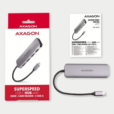 8. Axagon HMC-HCR3A 3x USB-A+ HDMI+ SD/microSD USB-C 3.2 Gen 1 hub 20cm Przewodowa USB 3.2 Gen 1 (3.1 Gen 1) Type-C Szary