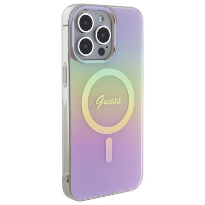 4. Etui Guess IML Iridescent MagSafe na iPhone 15 Pro - różowe