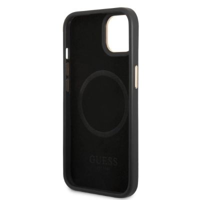 7. Etui Guess Peony Logo Plate MagSafe na iPhone 13 - czarne