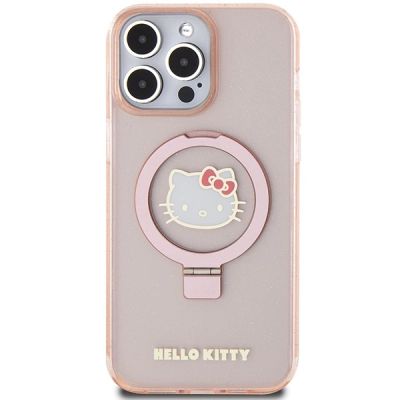 3. Etui Hello Kitty Ring Stand Glitter Electrop Logo MagSafe na iPhone 15 Pro Max - różowe