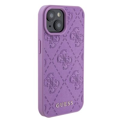 4. Etui Guess Leather 4G Stamped do iPhone 15 - fioletowe