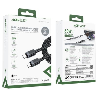 5. Kabel Acefast C14-03 USB-C - USB-C sprężynowy 480Mb/s 3A 1.2m - czarny