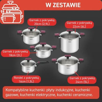 7. Zestaw garnków TEFAL Cook & Clip 10 elem. G723SA74