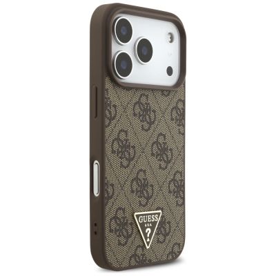 4. Etui Guess 4G Strap Triangle Logo MagSafe na iPhone 17 Pro - brązowe