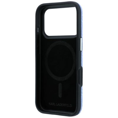 7. Etui Karl Lagerfeld Grained Allover Logo Metal Elongated MagSafe na iPhone 17 Pro / 18 Pro - niebieskie