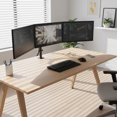 2. MACLEAN UCHWYT NA 3 MONITORY, SPRĘŻYNA GAZOWA, 17"-27", 2-8KG, CZARNY MC-137