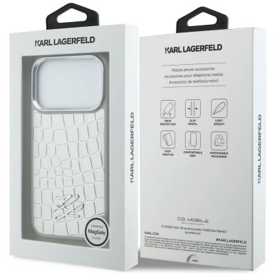 8. Etui Karl Lagerfeld Croco KL Script Logo MagSafe na iPhone 17 Pro Max - srebrne