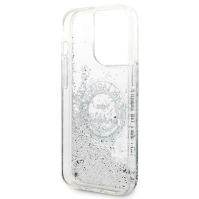 7. Etui Karl Lagerfeld Liquid Glitter RSG na iPhone 14 Pro - srebrne
