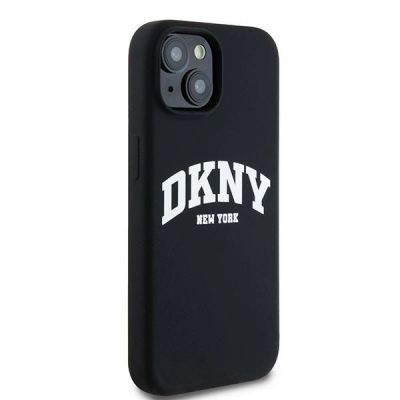 4. Etui DKNY Liquid Silicone White Printed Logo MagSafe na iPhone 15 Plus / 14 Plus - czarne