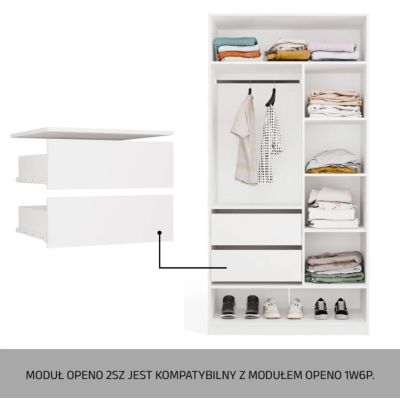 4. Moduł Szuflad OPENO 2SZ 2 Szuflady BIAŁY Do Garderoby Do Sypialni