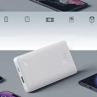 10. Powerbank Baseus Airpow Lite 10000mAh 15W z kablem Baseus Simple USB-A - USB-C 30cm - biały