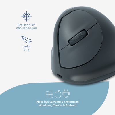 15. R-Go Tools Mysz pionowa R-Go HE Basic, mysz ergonomiczna, rozmiar medium (długość dłoni 165-185 mm), dla leworęcznych, Bluetooth