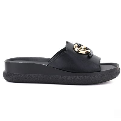 2. Skórzane klapki damskie na koturnie czarne S.Barski  KV61-6046